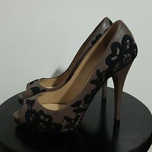 Classic Valentino black lace leather heels